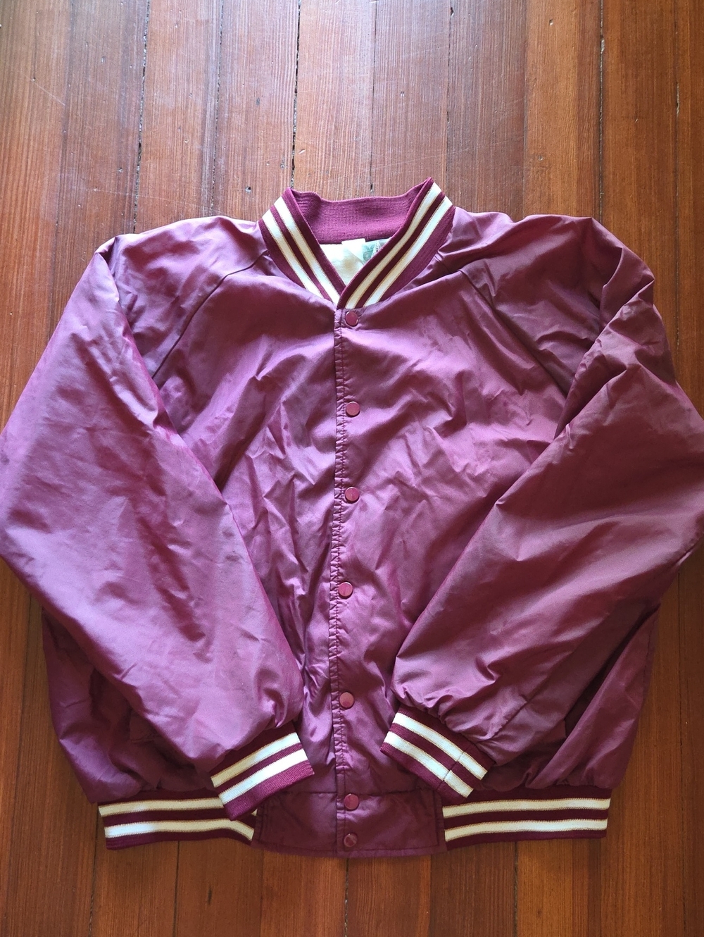 80s Baseball Haband Maroon Jacket with Cream Striped Trim